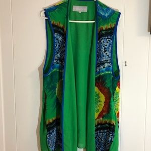 Dorothy Schoelen Platinum Petites Colorful Tie Dyed Long Vest Large